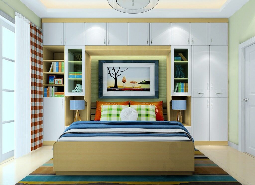 平开门组合衣柜效果图 床头定制衣柜效果图