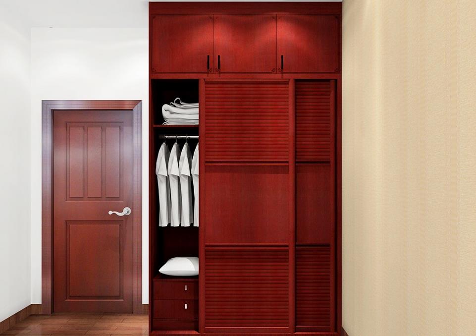 小卧室红色整体衣柜装修图片 百叶装饰提升时尚感